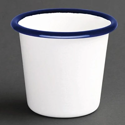 Image of Olympia Enamel White Blue Sauce Cup 115Ml 4Oz Pot Container Tableware 6pc
