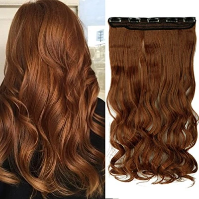 Image of 27&quot; One Piece Clip In Hair Extensions Curly Hairpieces Wavy 5 Clips Light Auburn(68cm 130g)