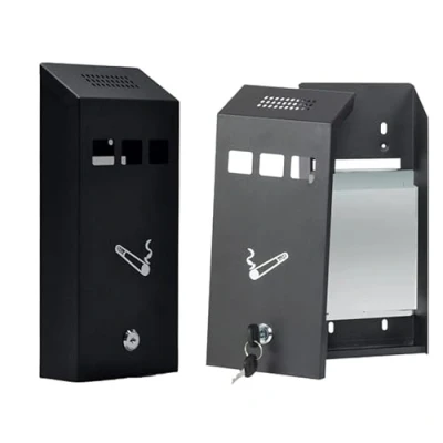 Image of Heavy Duty Premium Quality Wall Mounted Cigarette Bin Ashtray Pubs Clubs Office Home Luminous Motif Smoking Shelter Lockable Slimline Outdoor (ASHTRAY 66130)