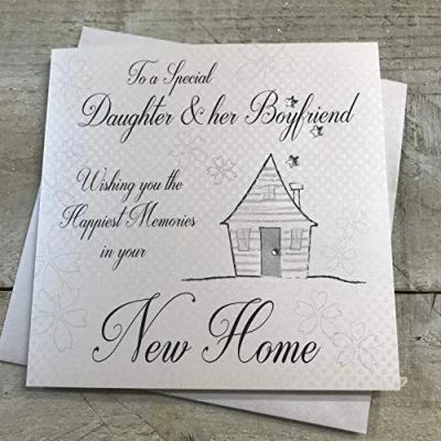 Image of WHITE COTTON CARDS SS252 DBF Handmade New Home Card, Daughter &amp; her Boyfriend Code ,greyblackgreen, 16 x cm