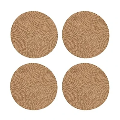 Image of Alnicov Round Linen Placemats Set of 4 Braided Place Mat 9.4 inch Heat Resistant Table Thick Hot Pads Mats Trivet