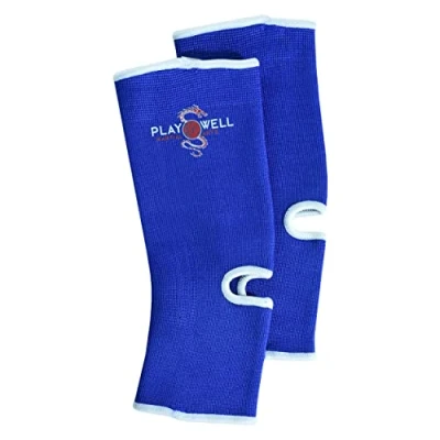 Image of Playwell Muay Thai Elasticated Cotton Ankle Support Blue (Junior (Kids))
