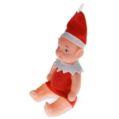 Image of ASAB Christmas Baby Elf Doll for Boys and Girls Plush Accessory Tiny Novelty Helper Style Poseable Blue Eye Figure Santa Costume Outfit New Year Decorations