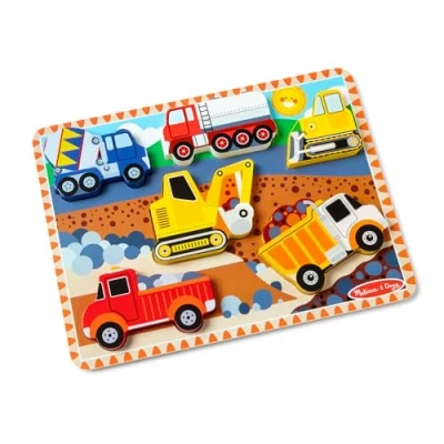 Image of Melissa &amp; Doug Construction Chunky Puzzle Puzzles Wooden Toy 2+ Gift for Boy or Girl