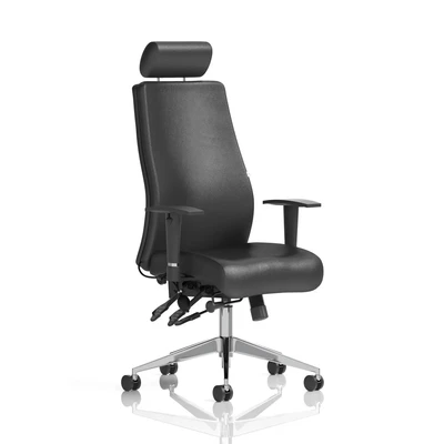 Image of Onyx Ergo Posture Chair with Height Adjustable Arms Headrest Black Soft Bonded Leather