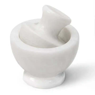 Image of Marblous Krafts Marble Mortar and Pestle Set 4.5&quot; Inches Spice Crusher White Grinder for Kitchen, Garlic Crusher, Herb Kitchen