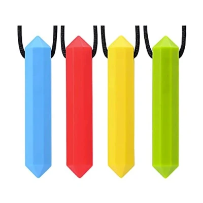 Image of Silicone Chewing Teether Necklace, Chewelry Pendant for Adult &amp; Small Baby to Wear, Soft Sensory Nursing Tools Autism, ADHD, and Teething Kids （4 Pack, Eight Sided Shape）