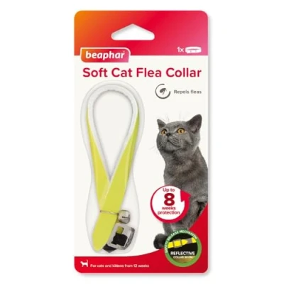 Image of Beaphar Soft Flea Collar for Cats Repels Fleas up to 8 Weeks Adjustable Fit With Safety Mechanism Reflective Finish More Visibility at Night 1 x
