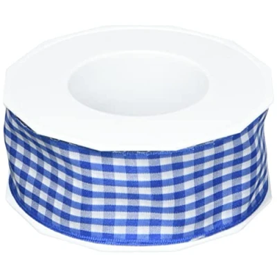 Image of C.E. Pattberg Präsent Vichy Wired Ribbon Blue White 40 mm width, 20 m length