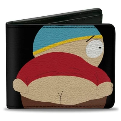 Image of Comedy Central Wallet, Bifold, South Park Cartman Mooning Pose and Logo, Vegan Leather, Black, 4.0&quot; x 3.5&quot;, Casual
