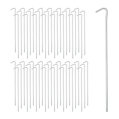 Image of Relaxdays Set of 100 Tent Pegs, Ground Anchor for Hard Soil, Camping, Stainless Steel Hooks, Metal, Length 22 cm, Silver, Steel, x 2.5 0.3 cm