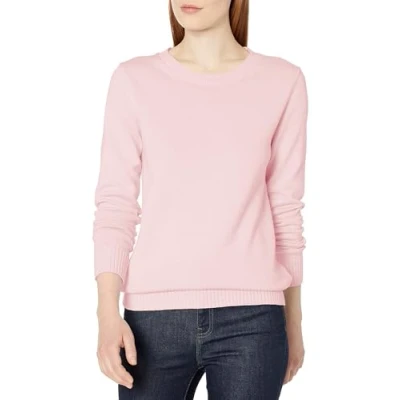 Image of Amazon Essentials Women&#039;s 100% Cotton Crewneck Sweater (Available in Plus Size), Light Pink, L