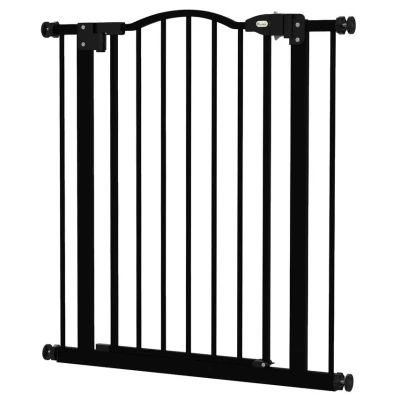 Image of PawHut Pressure Fit Dog Stair Gate No Drilling Safety Auto Close for Doorways, Hallways, 74 80cm Adjustable, 78cm Tall, Black
