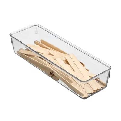 Image of iDesign Drawer Organiser, Extra Small Plastic Kitchen Insert, Practical Organiser for Accessories, Utensils and Cutlery, Clear,8 x 16 6 cm