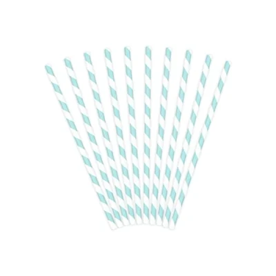 Image of PartyDeco Paper Straws, Light Blue with White Diagonal Stripes (10 pcs), Decorative Straws for Drinks, Cocktails, Party Decoration