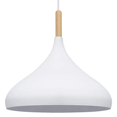 Image of Metal Vintage White Ceiling Light Shade Retro Hanging Pendant Wood Fitting M0109