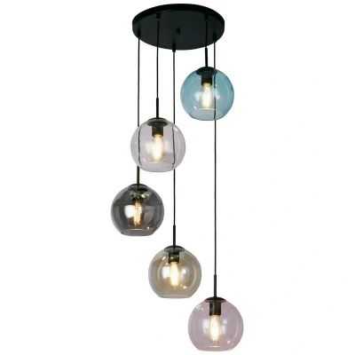 Image of Mardi Gras II 5 Light Pendant Black, Coloured Glass