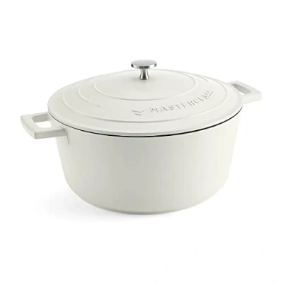 Image of MasterClass Large Casserole Dish with Lid 5l/28 cm, Lightweight Cast Aluminium, Induction Hob and Oven Safe, Cream