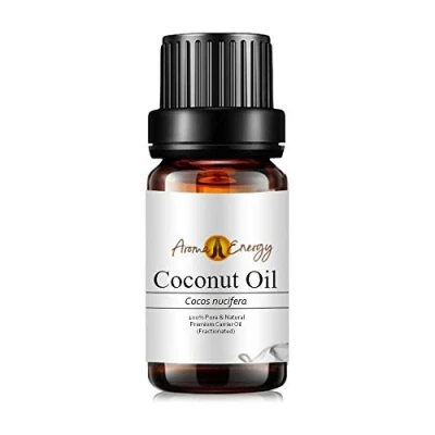 Image of Aroma Energy Coconut (Fractionated) Oil (10ml) Base/Carrier Oil, Pure &amp; Natural, Perfect for Massage diluting Essential Oils