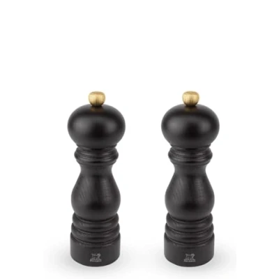 Image of PEUGEOT Duo Paris Pepper Mill + Salt 18 cm Classic Adjustment PEFC Labelled Revalorised Wood Made in France Chocolate Colour
