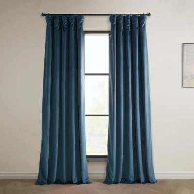 Image of HPD Half Price Drapes Heritage Plush Velvet Curtains 96 Inches Long Room Darkening for Bedroom &amp; Living 50W x 96L, (1 Panel), Avalon Blue