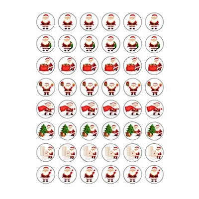 Image of 48 Christmas Cute Santa Father Xmas Edible Wafer Paper Round Cake Toppers Decorations Great for Parties
