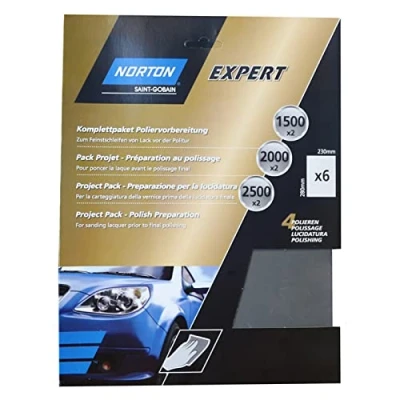 Image of Norton Abrasives Project Pack Sanding Sheets Vehicle Polish Preparation P1500 P2000 P2500 of 6