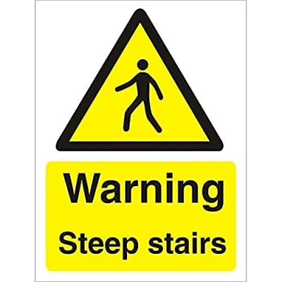 Image of Seco Warning Steep Stairs Sign, 150mm x 200mm 1mm Semi Rigid Plastic