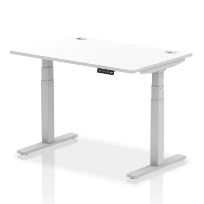 Image of Air 1200x800mm Height Adjustable Desk White Top Cable Ports Silver Leg