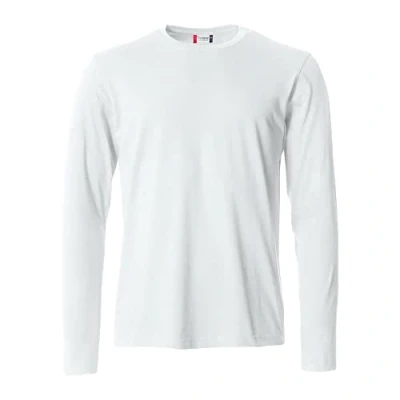 Image of Clique Men&#039;s Long Sleeve T Shirt Basic L/S, Cotton Jersey, Elastic Collar, Sweatband, Slim Fit Fit, White, S
