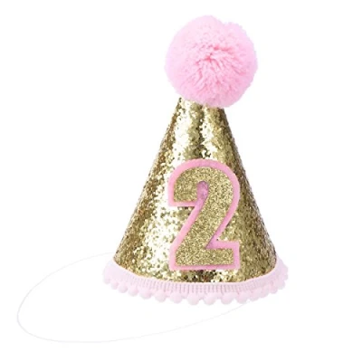 Image of NUOBESTY Kids Birthday Cone hat Tiara Headbands for Baby Girl 2nd Party Supplies (Pink)