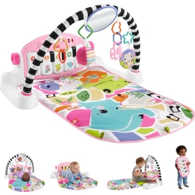 Image of Fisher Price Baby Activity Mat Glow and Grow Kick &amp; Play Piano Gym, Portable Musical Toy with Smart Stages Learning, Ages 0+ Months, Pink