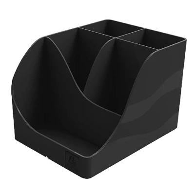 Image of EXACOMPTA Ref 69514D 1 Pen Wave Neo Deco black pencil holder with 5 compartments 4 high for large utensils and bottom compartment small