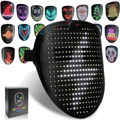 Image of MOYACA Led Mask with Sound Effects and Gesture Sensing, Transforming Light up Music for Halloween Rave Costume Christmas Cosplay Birthday Masquerade Dj Parties