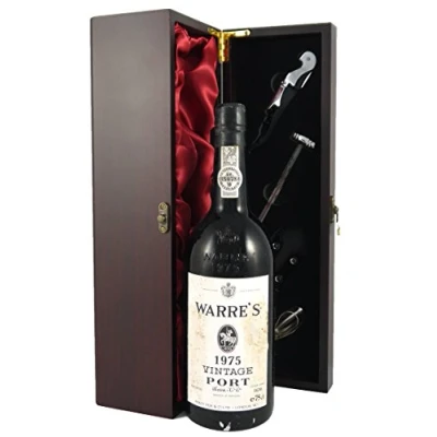 Image of Warre&#039;s Vintage Port 1975 in a silk lined wooden box with four wine accessories, 1 x 750ml.