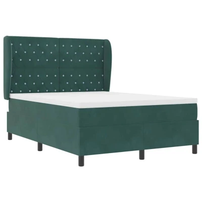 Image of Box Spring Bed with Mattress Dark Green 140x200 cm Velvet Vidaxl