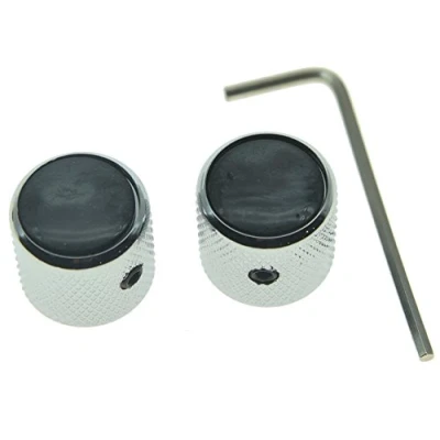 Image of KAISH Set of 2 Black Pearl Top Guitar Dome Knobs with Screw for Tele Guitars Cap Bass Chrome