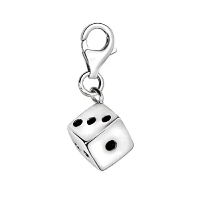 Image of Quiges 3D Dice Clip On Charm Pendant Silver Plated Women&#039;s Jewellery