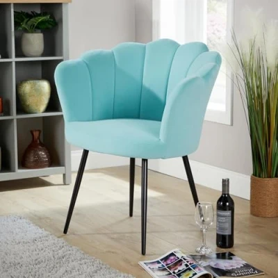 Image of Home Source Velvet Scallop Shell Chair Wing Back Armchair Occasional Sofa, Teal Green, Black Legs