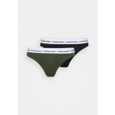 Image of Björn Borg CORE LOGO Thong 2 PACK Thong, Women&#039;s, Size: Large, Black/olive