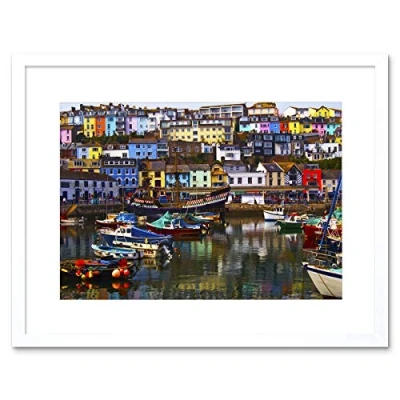 Image of Wee Blue Coo Photo Cityscape Brixham Devon England Harbour Boats Framed Wall Art Print