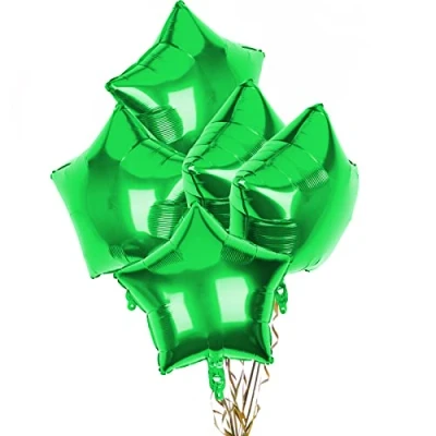 Image of Pack of 5 Green Star Balloons, 18 Inches Shape Foil Balloons Helium for Valentines Engagement Bridal Shower Graduation Baby Wedding Anniversary Birthday Party Decorations