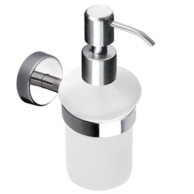 Image of Kapitan Liquid Soap Dispenser and Holder, Frosted Glass, Wall Mounted, Stainless Steel AISI 304 18/10, Polished Finish, Made in EU, 20 Years Warranty