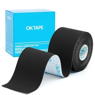 Image of OK Tape Kinesiology Basic Original Cotton Elastic Athletic for Support and Recovery, 5cmx5m Uncut Roll Black