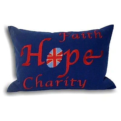 Image of Paoletti Faith Printed Feather Filled Cushion Navy Cotton One Size