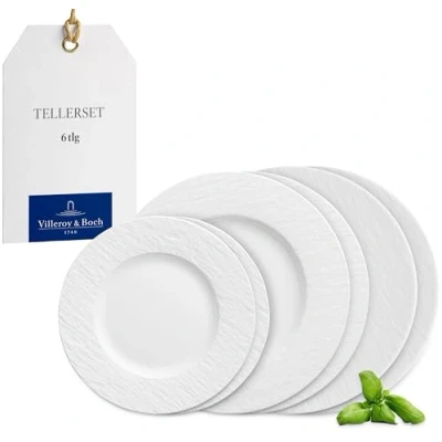 Image of Villeroy &amp; Boch Manufacture Plate Set, 6 pces., Tableware Set for 2 People, Premium Porcelain, White