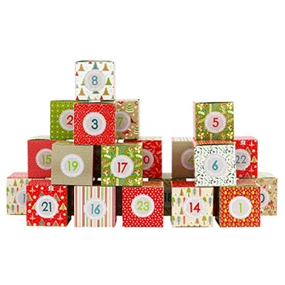 Image of Papierdrachen 24 Advent calendar boxes red green beige design for you to craft yourself Christmas 2018