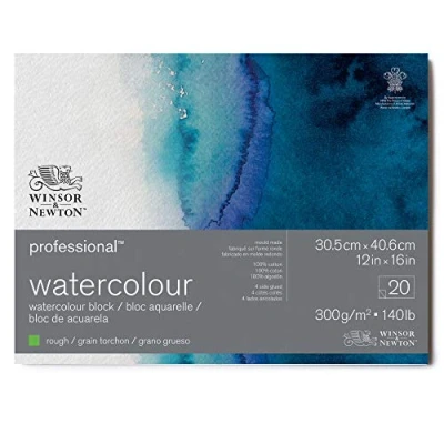 Image of Winsor &amp; Newton Watercolour Paper, 100% Cotton, Bright Natural White, 30,5 x 40,6cm 20 Blatt im Block, 300g/m²