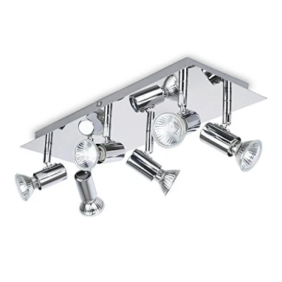 Image of MiniSun Modern Rectangular Silver Chrome 6 Way Adjustable GU10 Ceiling Spotlight Complete with 5w LED Bulbs [3000K Warm White]
