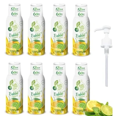 Image of 8 Pack Light Low Carb Fitness Syrup by FruttaMax Pump for Gift Zero Sugar with Stevia 60% Fruit Content 500ml (8 x Lemon Lime Light)